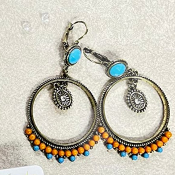 Boho Dangle Earrings Round Dangling Drop Unique Bohemian Jewelry Ladies Fashion - Picture 6 of 7